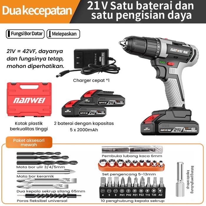 42V Mesin bor cordless/bor baterai/ bor listrik/Impact Drill Bor Beton - kecepatan ganda, Satu bater