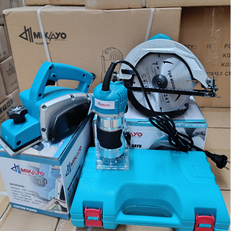 Paket (3) Item - Mikayo Mesin Circular Saw + Mesin Planner + Kairos Mesin Profil ZX2902