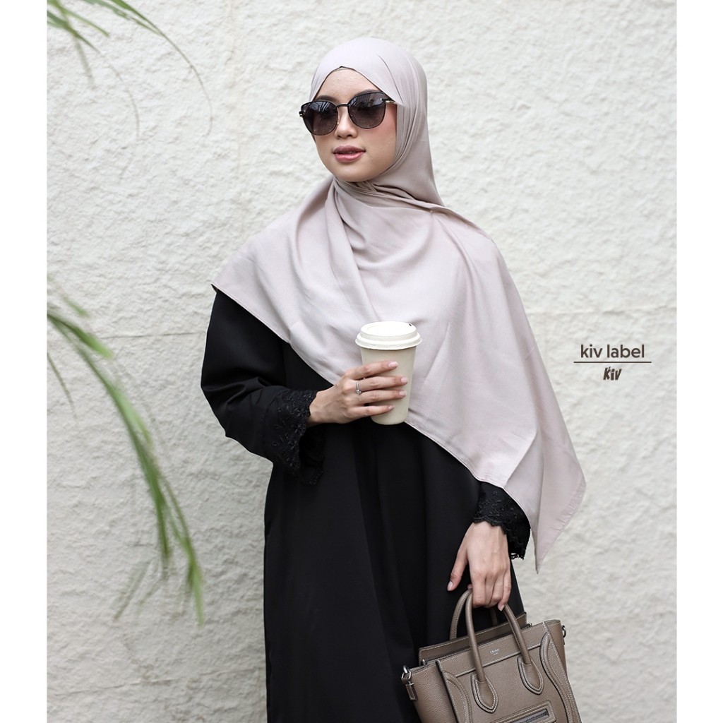 KIV LABEL Gamis Anti UV Putih Hitam Black White  Milo Polos Brokat GMPKL 0425