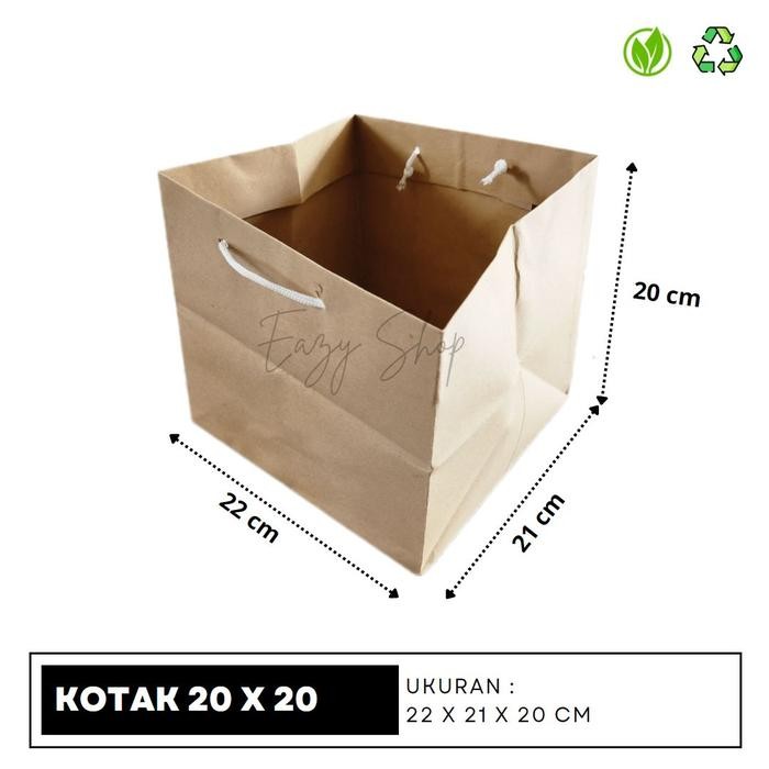 TERBARU Paper Bag Kotak Polos Coklat | 20x20 22x22 25x25 30x30 | Goodie Bag - 20x20