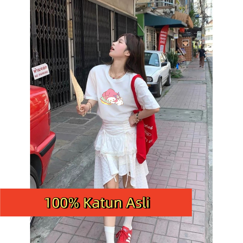 Atasan Lebar Kurangi Tampak Gemuk, Katun Akademik Bendera Tipis Jepang 2025, Bersemi Hello Kitty