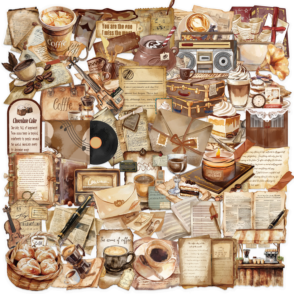 

50pcs Retro Cafe Cartoon Graffiti Stickers Skateboard Water Bottle Notebook Mobile Phone Toy Decal Sticker PET Decoration