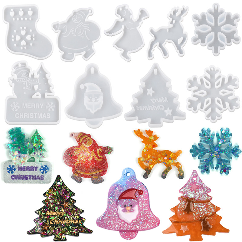 

Silicone Mold Elk Bell Tree Pendant DIY Resin Mold Keychain Jewelry Merry Home Party Decoration
