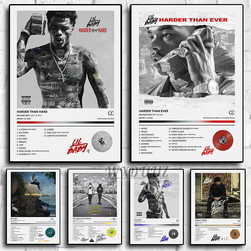 

Pop Rap Music Album Cover Lil Baby Poster Rapper Hip Hop Rock PERFECT TIMING HARDER THAN HARD Canvas Wall Print Art Room Decor