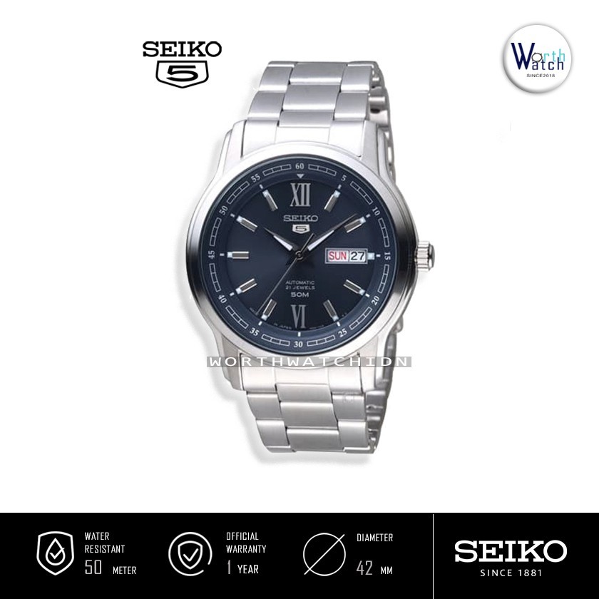 Jam Tangan Pria Otomatis Seiko 5 Men Automatic Dark Blue Dial Stainless Steel Original SNKP-17-K1