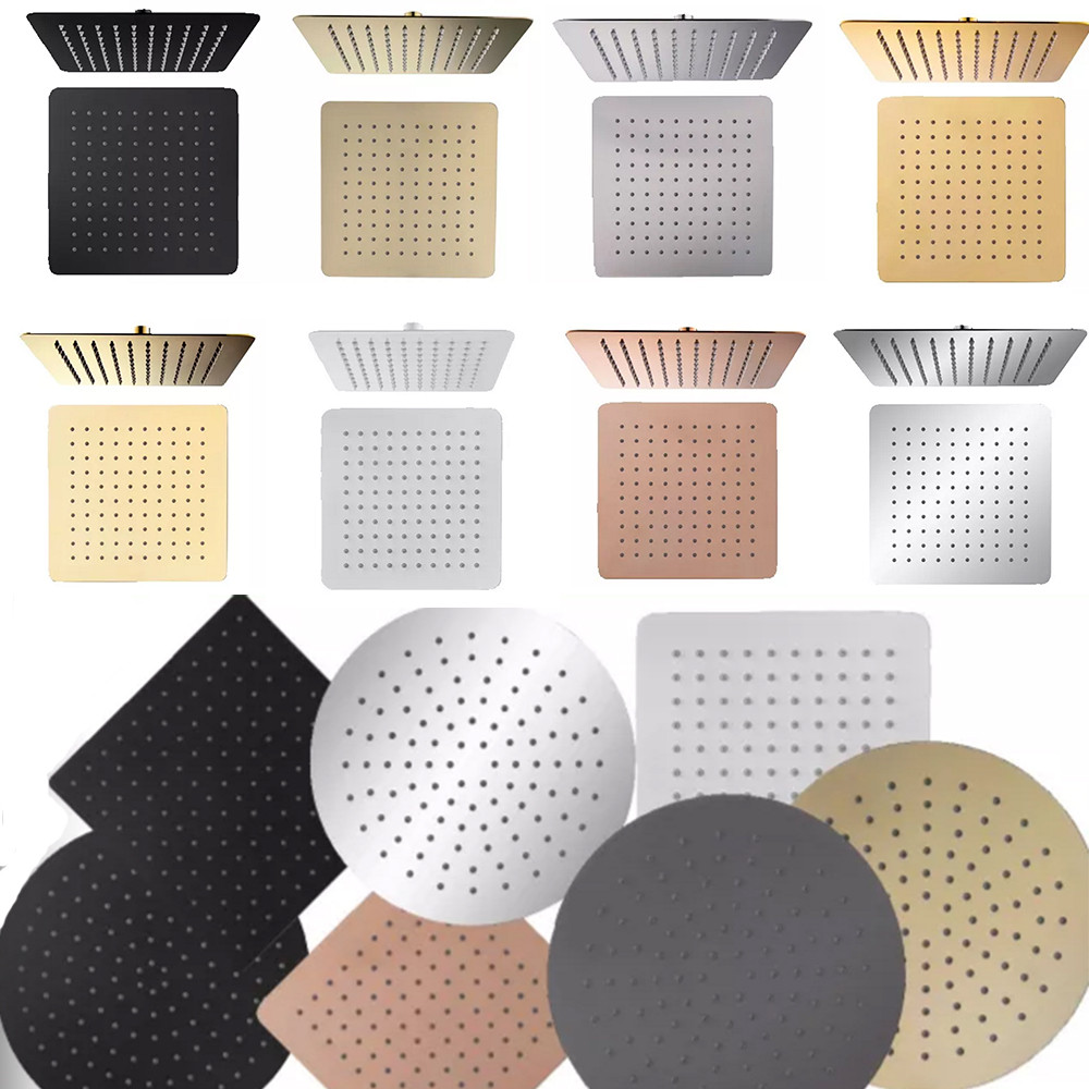 Stainless Steel Black Bathroom Ultrathin Rain Shower Head 8/10/12 Inch Wall & Ceiling Square Rainfal