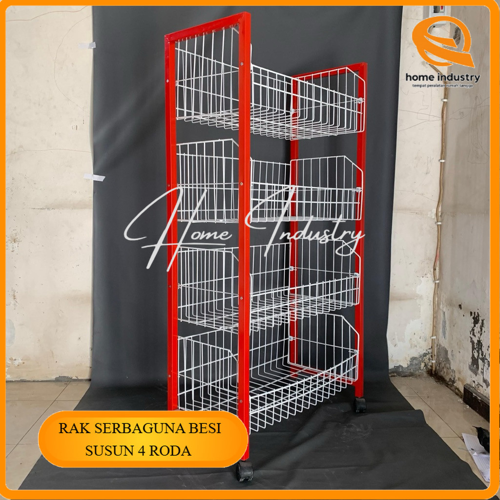 Rak Serbaguna Besi Susun 4 Roda/Rak Besi/Rak Gudang/Rak Ciki Besi/Rak Serbaguna