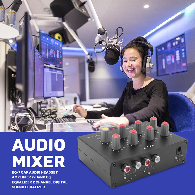 News EQ-7 Car Audio Headset Amplifier 2 Channel Audio Mixer Equalizer Digital Sound Equalizer