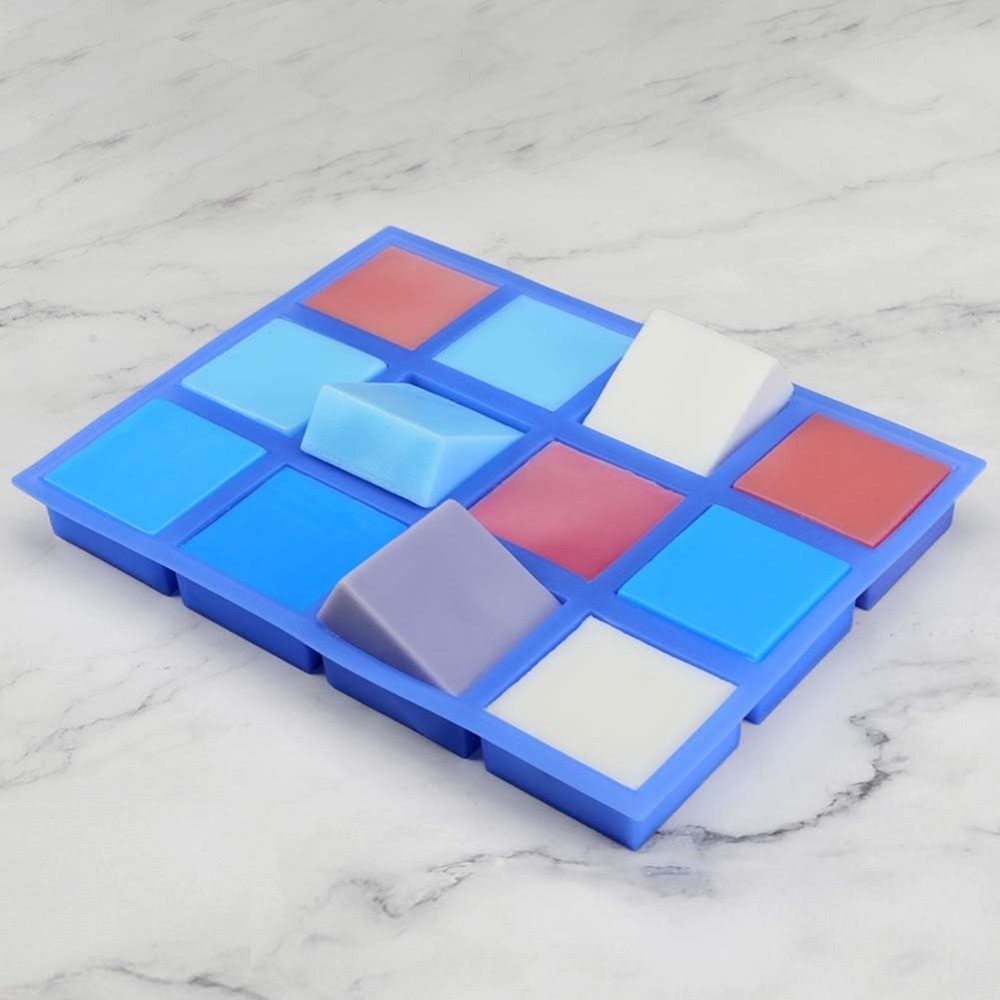 

12 Grid Silicone Soap Mold Handmade DIY Square Toilet Soap Essential Oil Baking Cake Mold Flat Bottom Non Stick Reusable