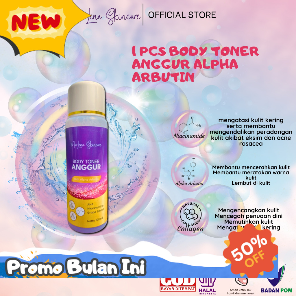READY BODY TONER ANGGUR ARBUTIN BPOM TONER MARLENA ( 1PCS ) MARLENA