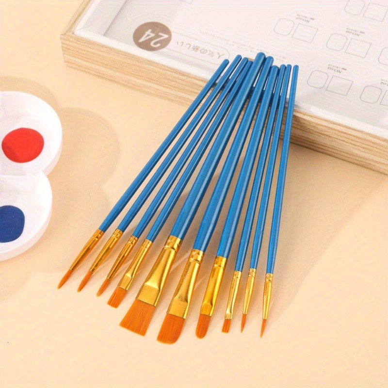 

1set, Artist Paint Brush Set - Nylon Fur, for Acrylic, Oil Painting, Watercolor, Face, Nail, Detail Painting and Rock Painting.