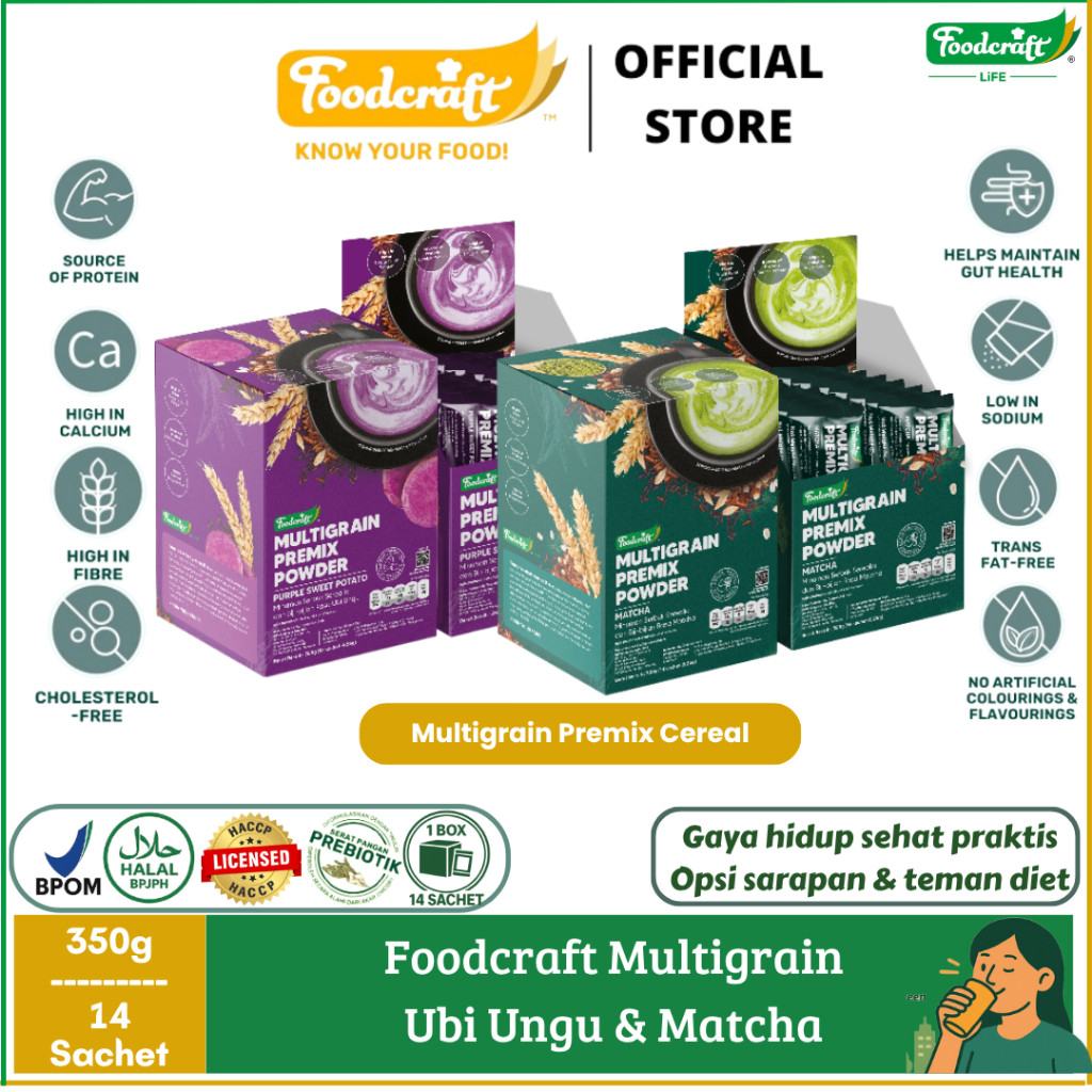 

Foodcraft Multigrain Sereal Premix Sehat Light Meal Replacement Options Pengganti Makan & Diet Pelengkap Nutrisi Minuman Bubuk Biji-Bijian Praktis Suplemen Cemilan Sarapan Penahan Kenyang Tinggi Serat Fiber Kalsium Sumber Protein Serta Inulin 14 Sachet
