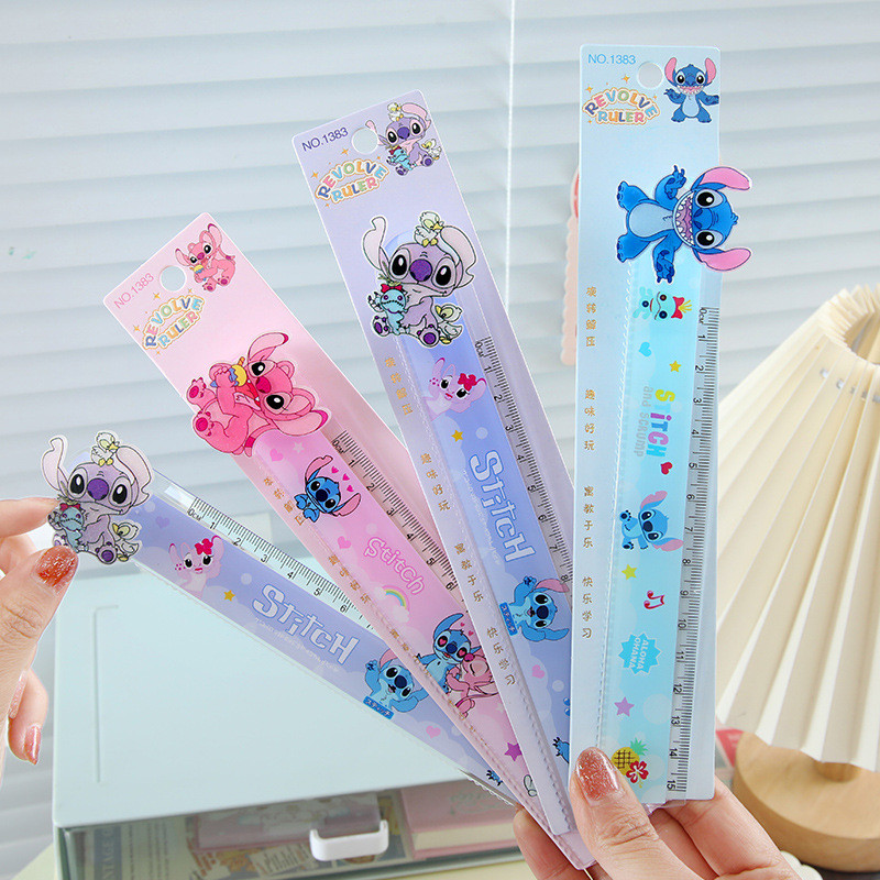 

10/20pcs Disney Stitch Rotatable 15cm ruler cute student learning stationery measuring supplies gift