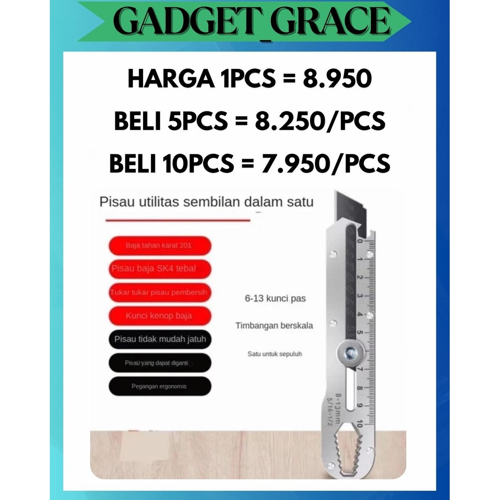 

GG PISAU CUTTER SILVER STAINLESS VIRAL 9IN1 SERBAGUNA 9 IN 1 TAJAM DAN TAHAN LAMA