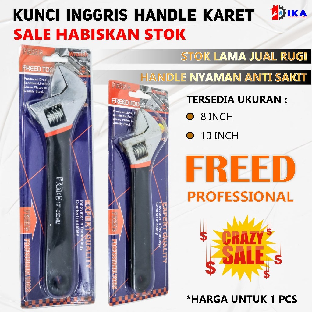 FREED Kunci INGGRIS 8 inch GAGANG KARET Kunci Inggris / KUNCI INGGRIS GAGANG KARET FREED 10 INCH PEM