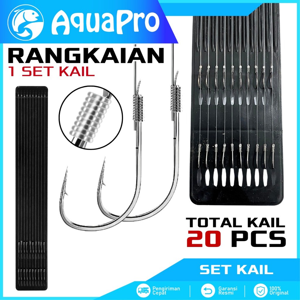 1 Set Lengkap Kail Pancing Rangkaian 20 Mata Kail Baja Anti Slip Siap Pakai Praktis Kuat dan Tajam