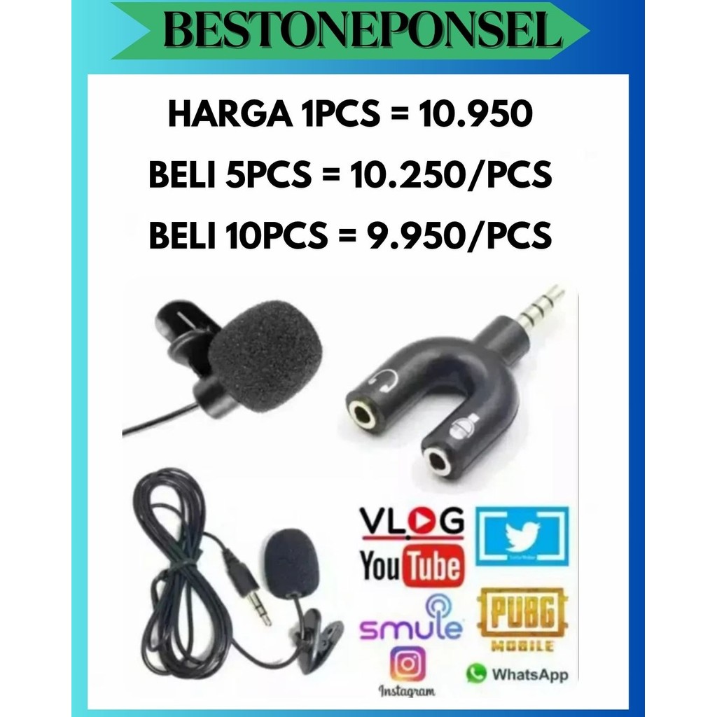 BOP [PAKET 2IN1] AUDIO SPLITTER U + MIC CLIP ON SEPAKET UNTUK YOUTUBER VLOGGER
