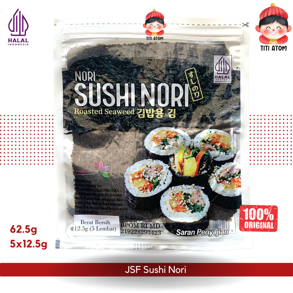 

Javasuperfood Sushi Nori Rumput Laut 62.5g | 5 Lembar x 12.5g untuk Sushi & Gimbap