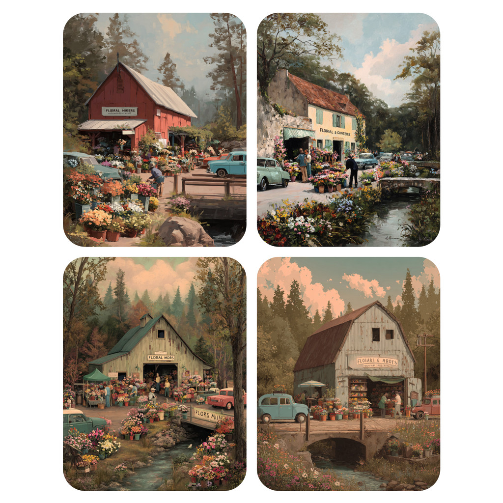 

Hand Paint Flower shop in the forest Painting By Numbers Kit DIY Acrylic Artwork Canvas Art Gift Home