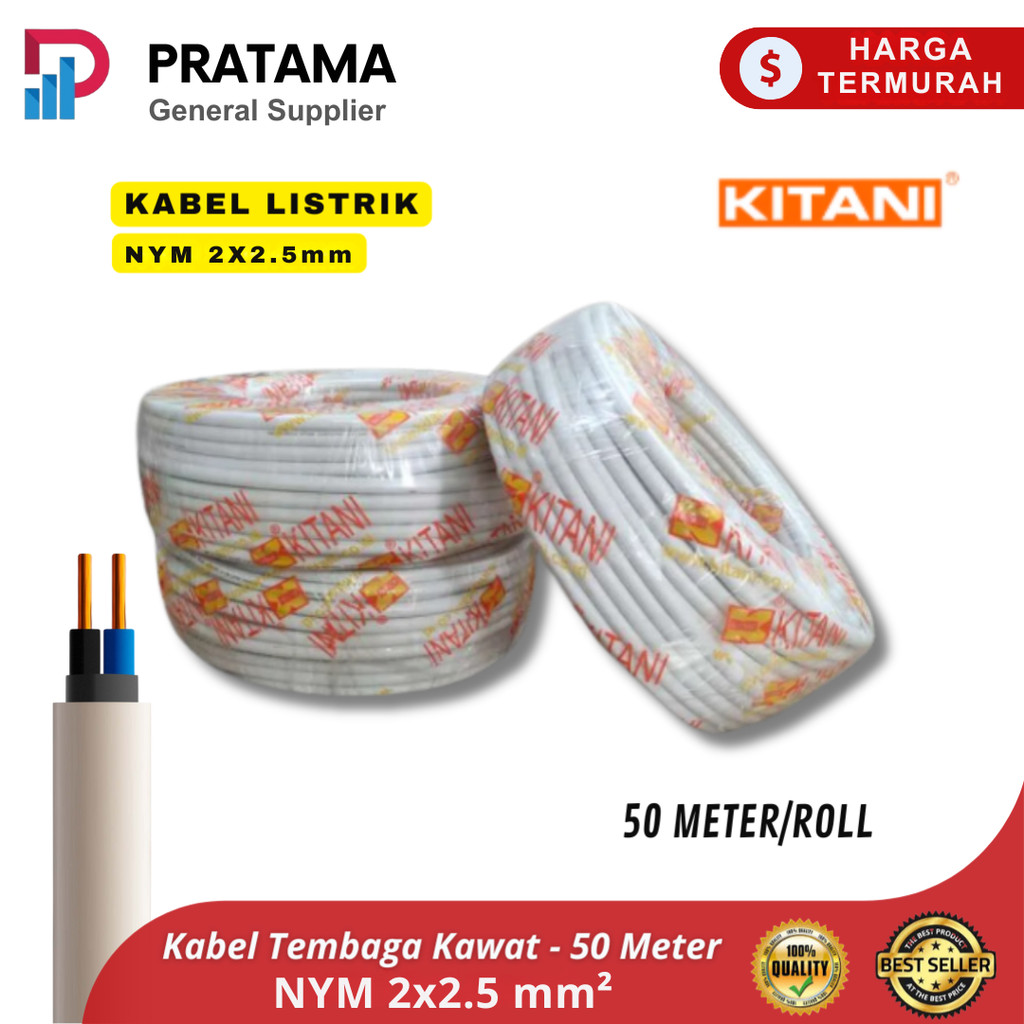 KITANI - NYM 2x2.5 mm² - 50 Meter Kabel Listrik -  Kabel Tembaga Kawat