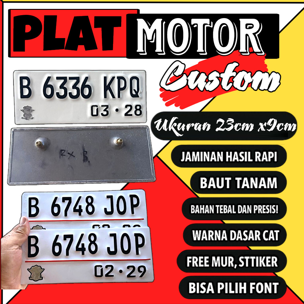 Plat motor custom warna putih satu pasang plat motor variasi warna putih plat motor baut tanam plat 
