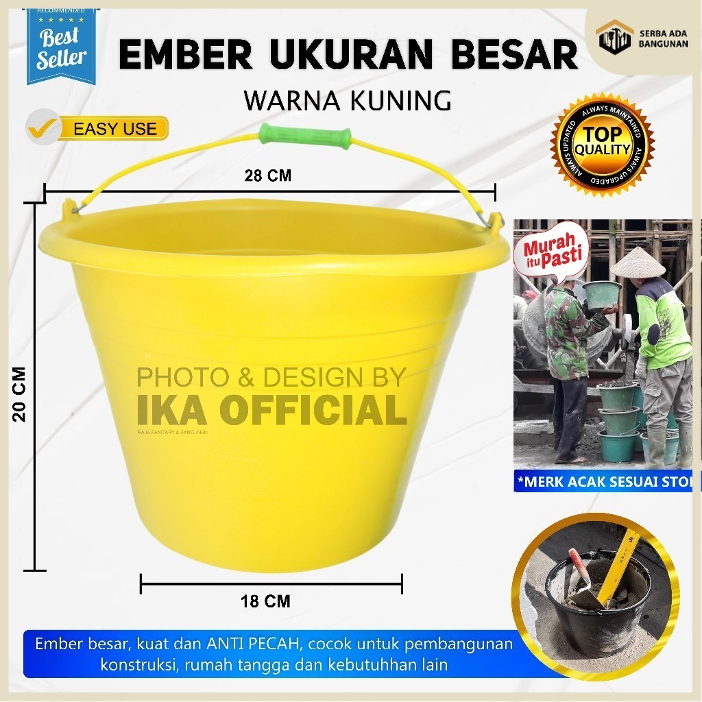 TERBARU SAB Ember Plastik WARNA JUMBO BESAR & KECIL KUNING Ember Cor Anti Pecah Ember Bangunan