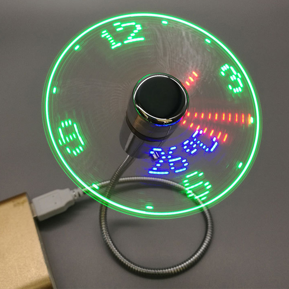 LED Clock Fan Time Temperature Display Mini Cooling Flashing Fan USB Powered Flexible Gooseneck LED 
