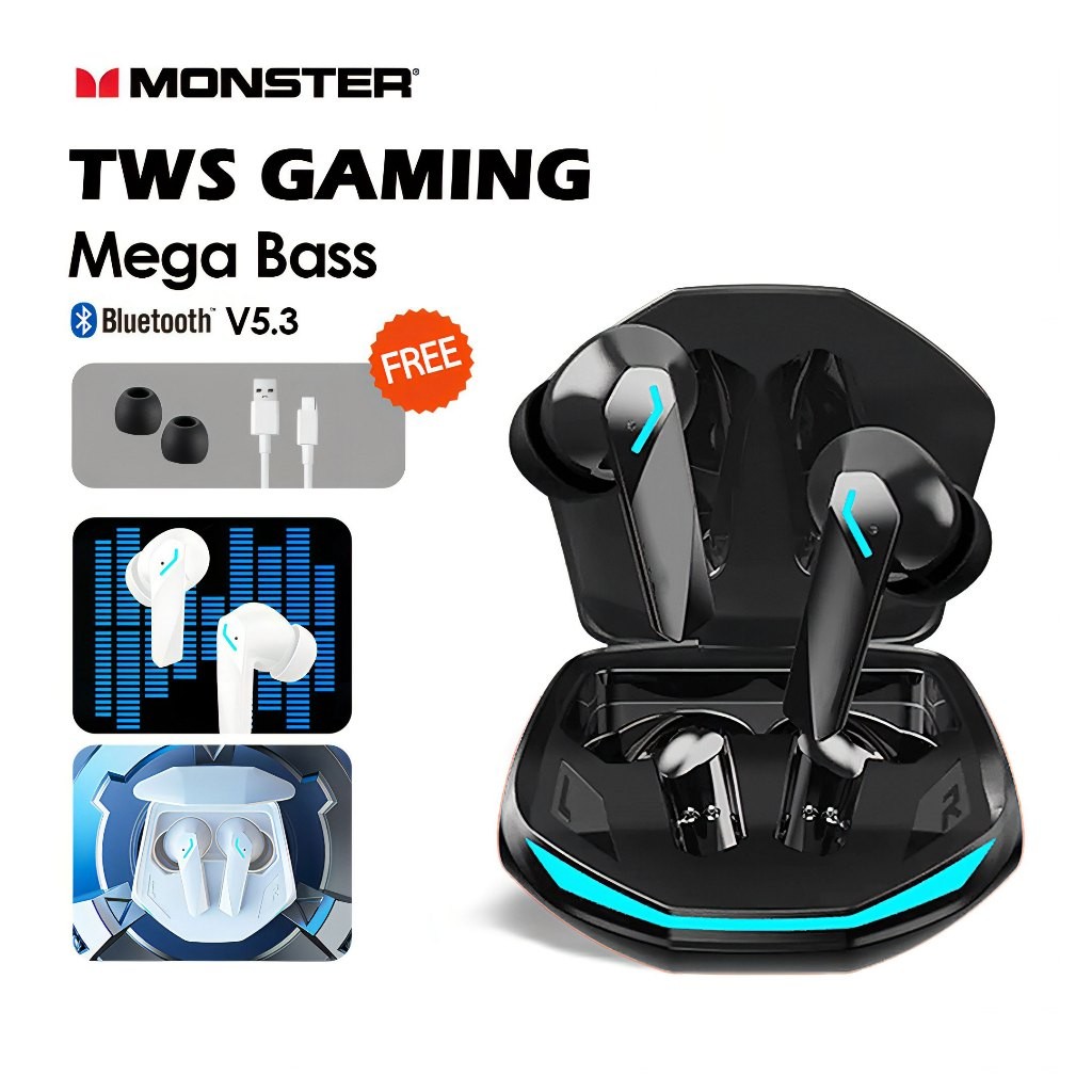 iwanbandas - monster x thinkplus gm2 pro tws earphone bluetooth 5.3 gaming hifi headset