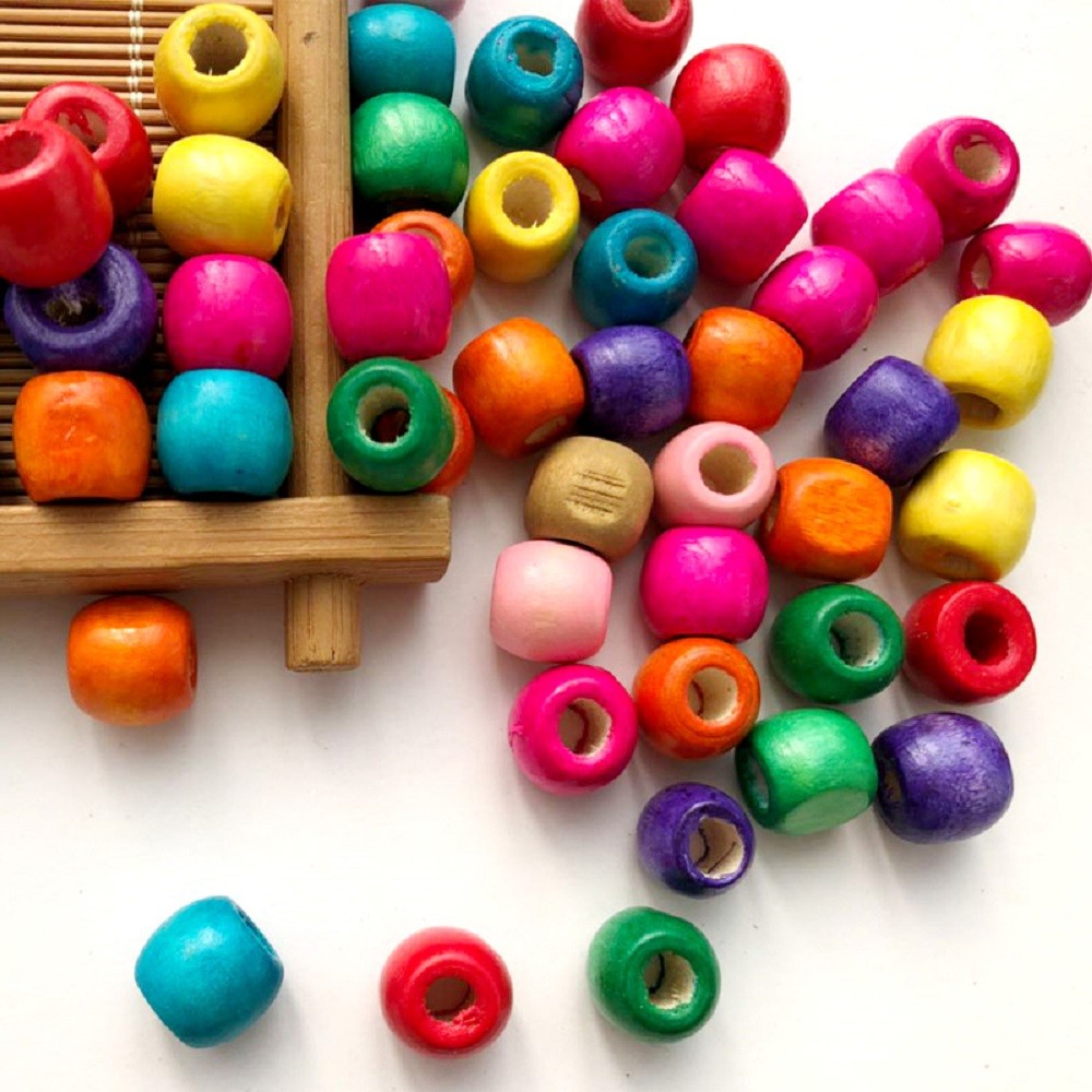 

100PCS Rainbow Natural Wood Beads with Hole Ball 12mm 17mm Bracelet Necklace Craft DIY Hairstyle Home Decoration Gift