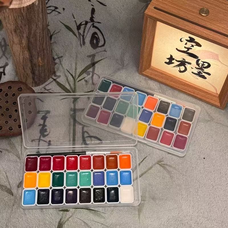 

24 Color Pearl Watercolor Paint Set - Vibrant solid paint blocks for Chinese painting, Thangka, calligraphy and color art creati