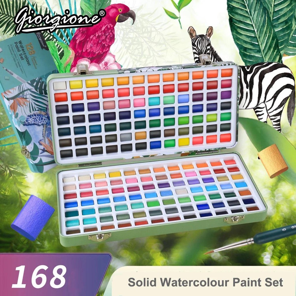 

50/72/90/100/128/168 Color Solid Watercolor Paint Set Basic Neone Glitter Watercolor Pigments for Drawing Art Paint Supplies