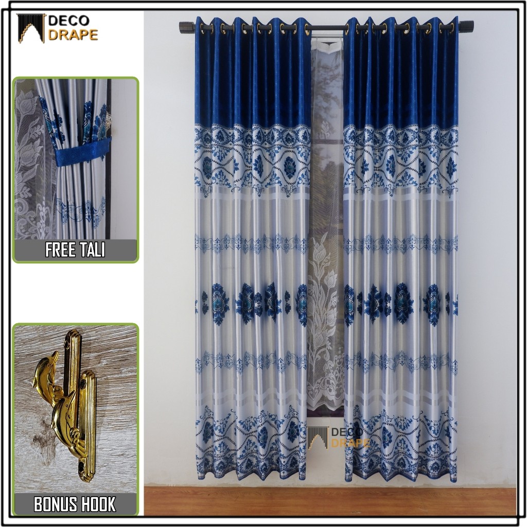 SIRAMPING   Gorden Jendela Panjang Kain Blackout Tebal Glossy Motif Batik Mewah