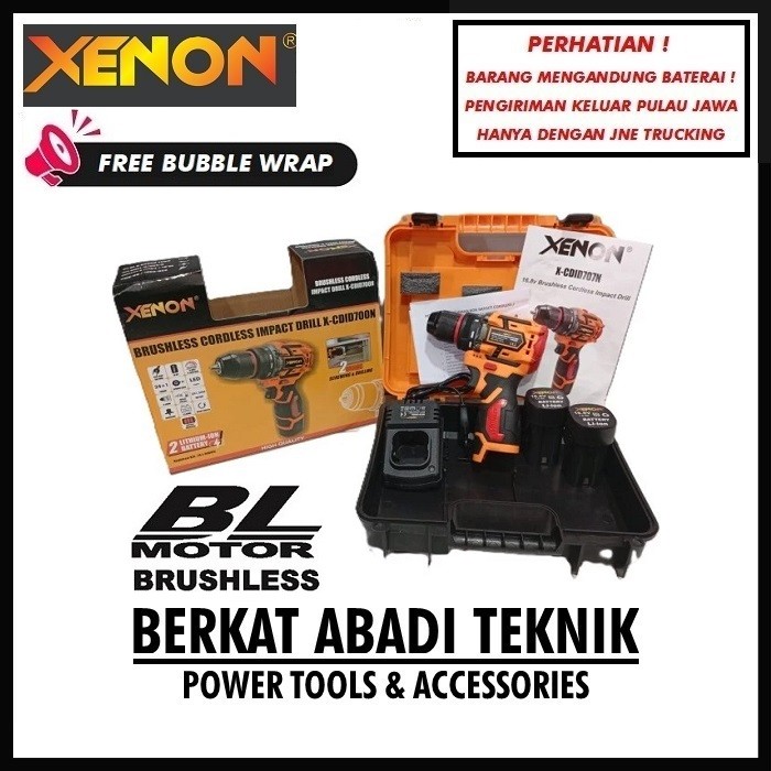 XENON CDID700N Mesin Bor Cordless Drill Brushless 10mm Obeng Screwdriver 2 Baterai Batre Tangan Beto