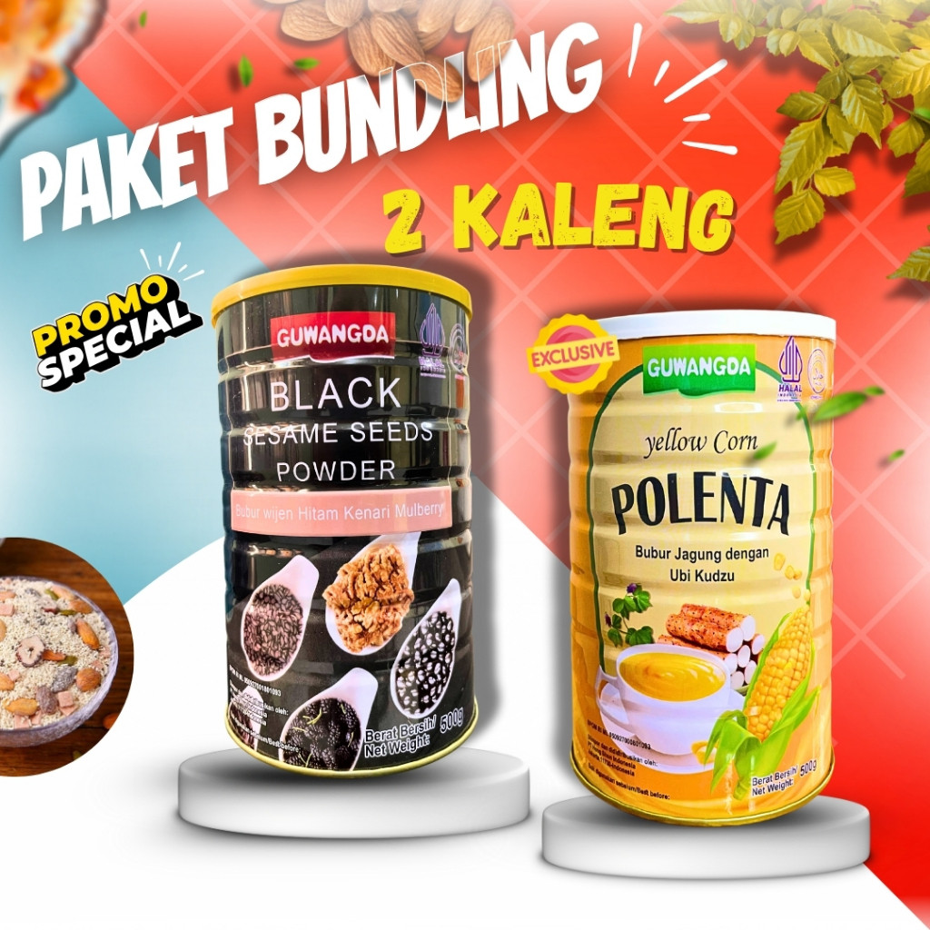 

2 kaleng Oufen Bubur Black Sesame & yellow Corn Polenta Bubur Jagung Dengan Ubi Kudzu 500Gr