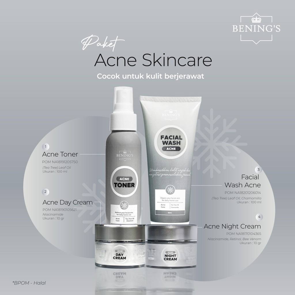 Bening Skincare Paket Acne Skincare  Paketan jerawat dan beruntusan Benings clinic