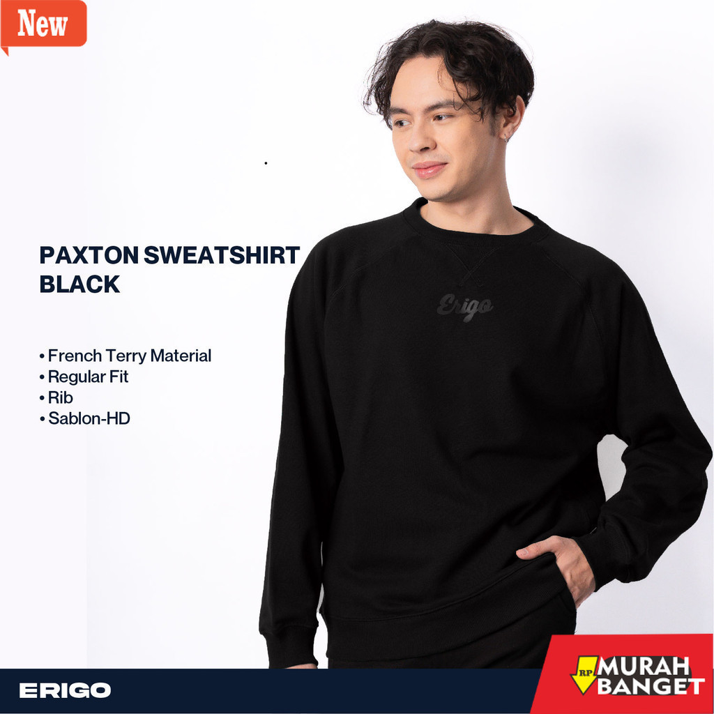 hoodie pria recomended shopee Erigo Sweatshirt Paxton Black Unisex