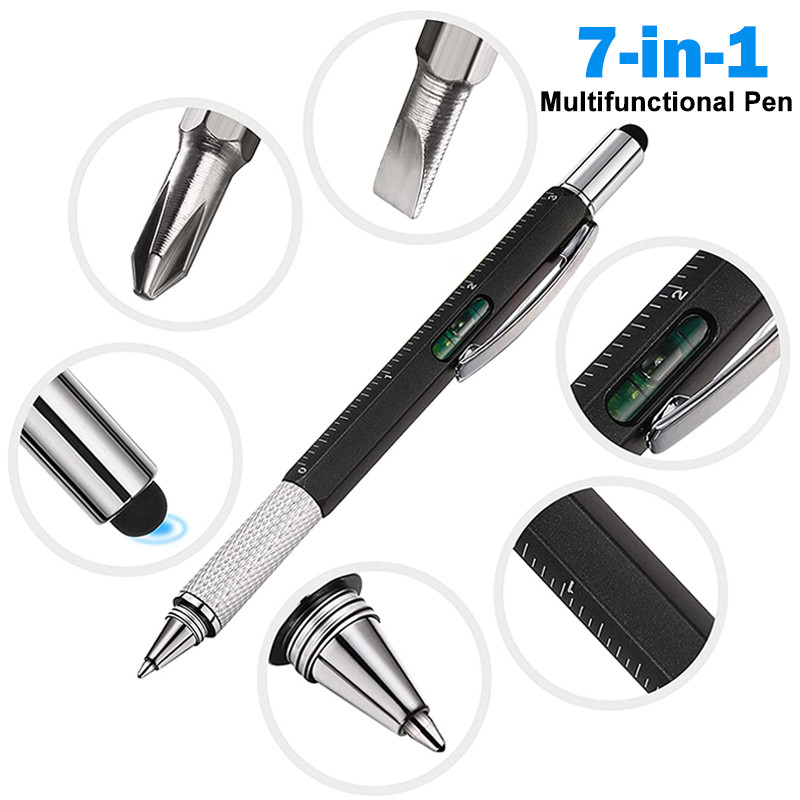 

7 In1 Multifunction Ballpoint Pen with Modern Handheld Tool Measure Technical Ruler Screwdriver Touch Screen Stylus Spirit Level