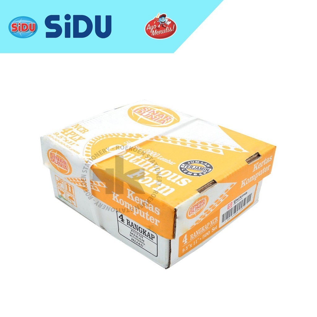 

Sidu Continuous Form K4 Full 9.5" x 11" - 4PLY - 500 Sets - 2000 Lembar (Box Kuning)