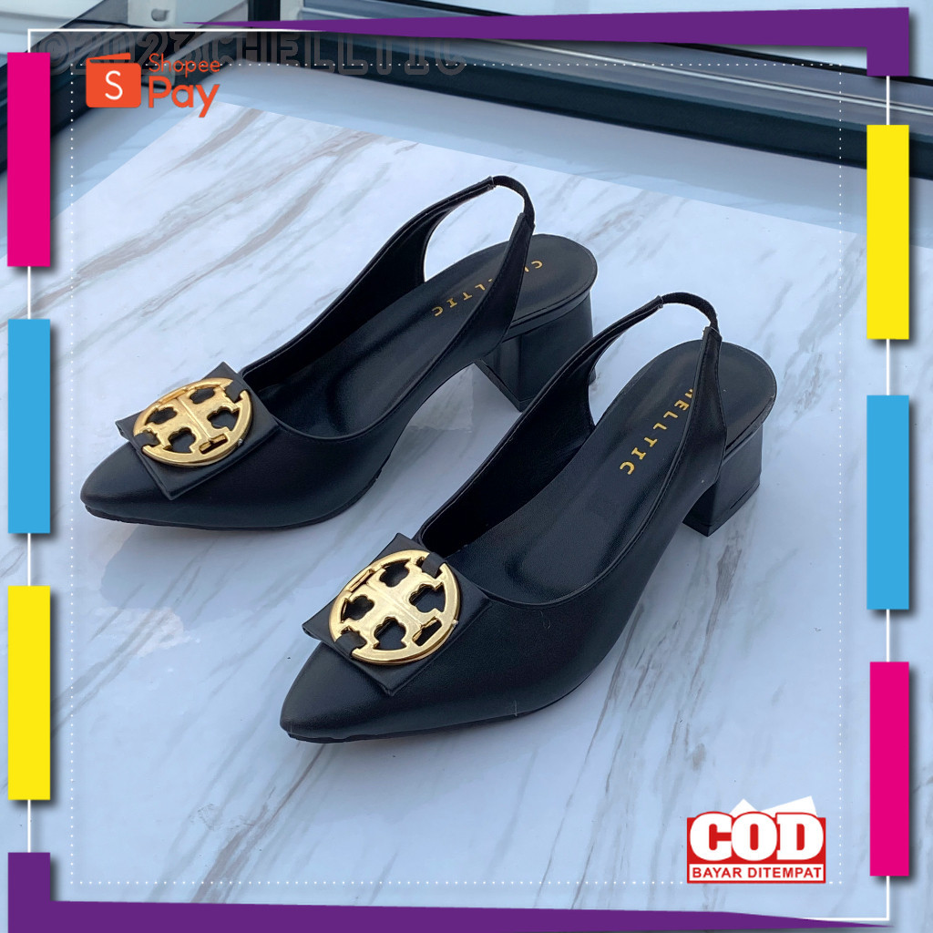 [PREMIUM ORIGINAL] CHELLTIC Sepatu Sandal Heels Wanita Mules Bustong 5cm Tali Belakang|Spatu Kerja W