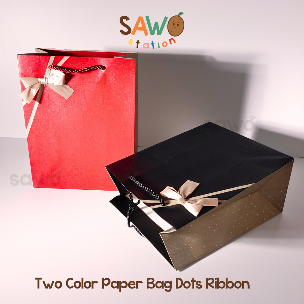 

Paper Bag Dots Ribbon Kantong Hadiah Kado Bingkisan Packaging Goodie Bag Bungkus