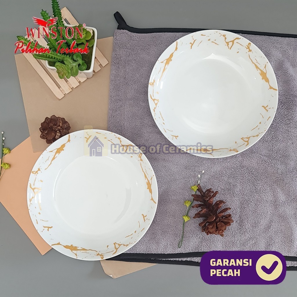WINSTON Piring Keramik Makan Marmer Emas 9 Inch 23 Cm Piring Makan Keramik Cantik Aesthetic Bermotif