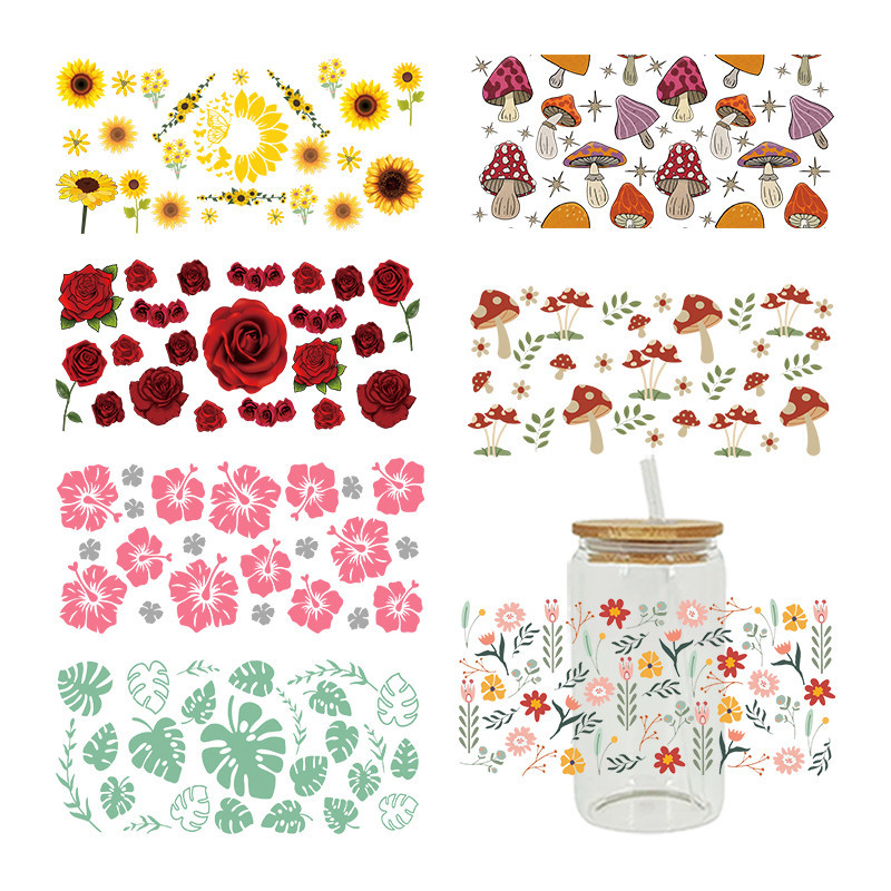 

3D UV DTF Transfers Stickers 16oz Cup Wraps Plant Flower Mushrooms Printed For DIY Glass Ceramic Metal Leather Etc. D13345