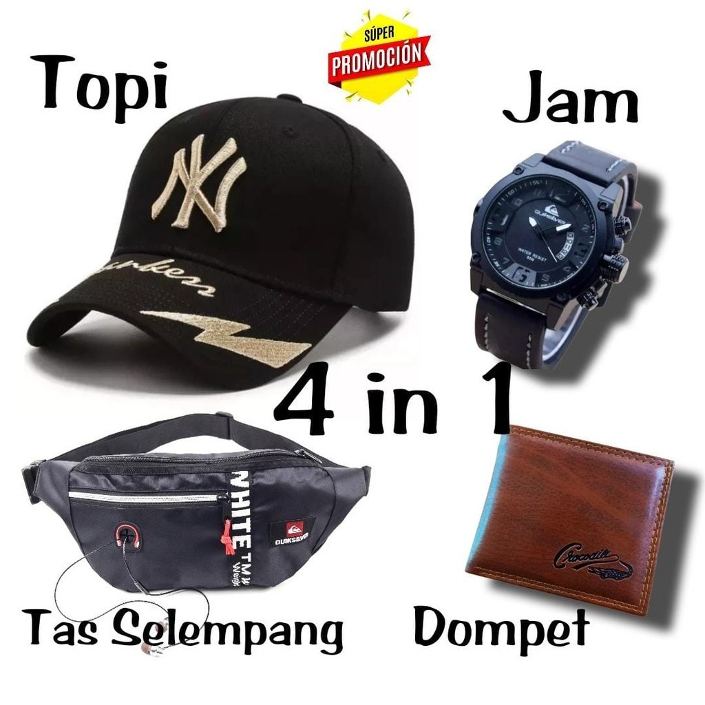 ( 4 in 1)  Paket Ganteng Pria Komplit Murah Keren Berkualitas Premium Import Terbaru 2022 Topi Baseb