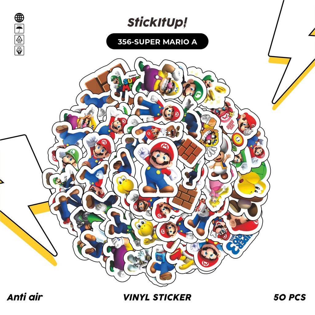 

COD✨ 50 Pcs Stiker Pack Motif Super Mario Lucu Aesthetic Vynil Waterproof untuk Freebies Sticker Buku Journal Casing HP Laptop