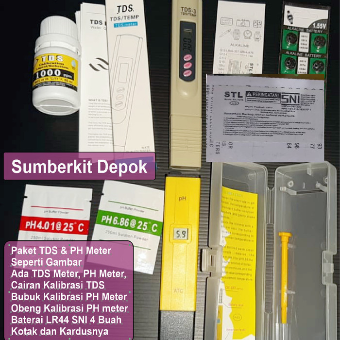 Paket alat ukur PH meter & TDS meter sudah kalibrasi+cairan kalibrasi
