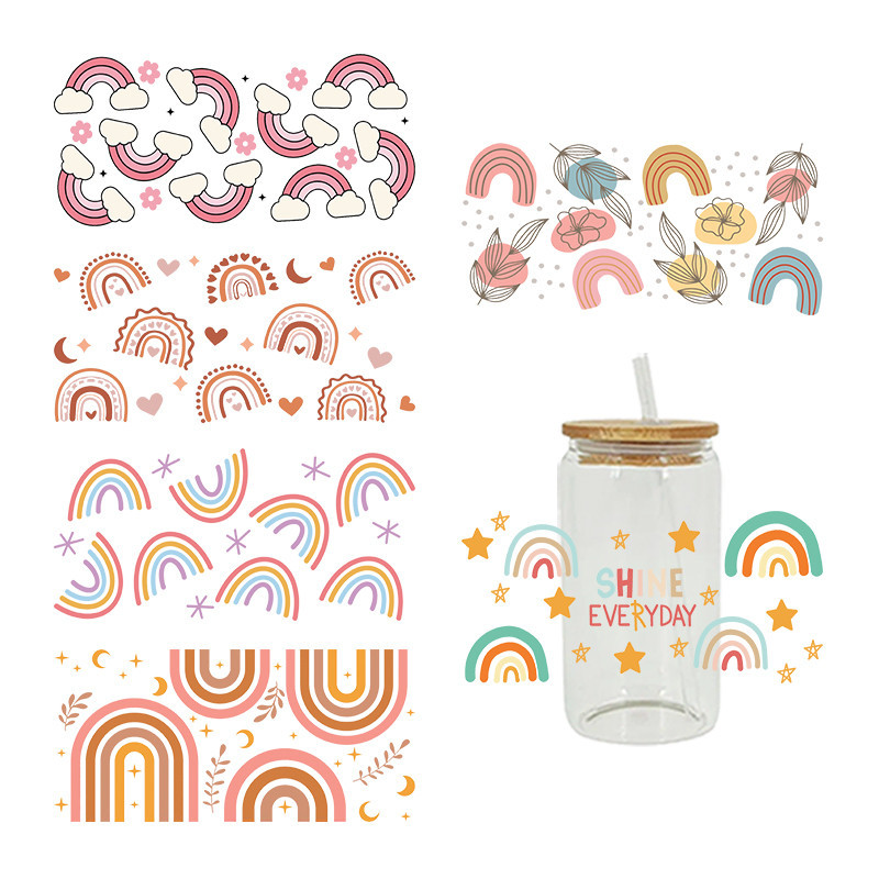 

UVDTF Transfer Sticker Rainbow Theme For The 16oz Libbey Glasses Wraps Cup Can DIY Waterproof Easy To Use Custom Decals D8486