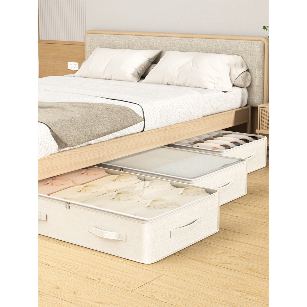 1PC cotton and linen see-through bed bottom storage bag Household goods storage bag clothing storage