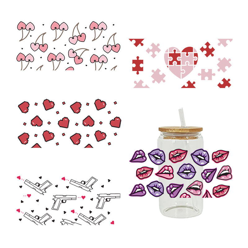 

UV DTF Transfers Stickers, Cup Wraps, Love Printed for DIY Glass, Ceramic Metal Leather, Valentine's Day, 3D, 16oz D7215
