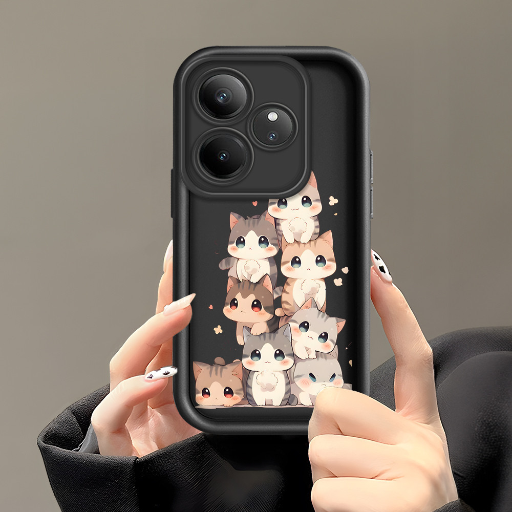 Realme GT 6 5G Untuk Hp Casing Phone Case Cesing Soft Cover Baby Cute Cat Mode Kesing Cream Cassing