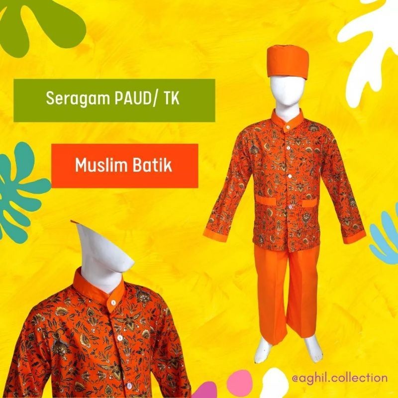 AA45FA SERAGAM TK/PAUD MUSLIM BATIK BAJU TK/PAUD MUSLIM BATIK OREN